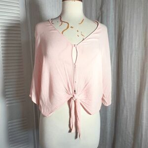 Lulus Blouse Size S Women’s Soft Pink Front Tie Crop Top